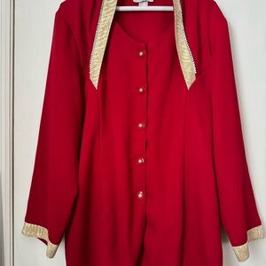 Elegant Red Blazer with Gold Trim